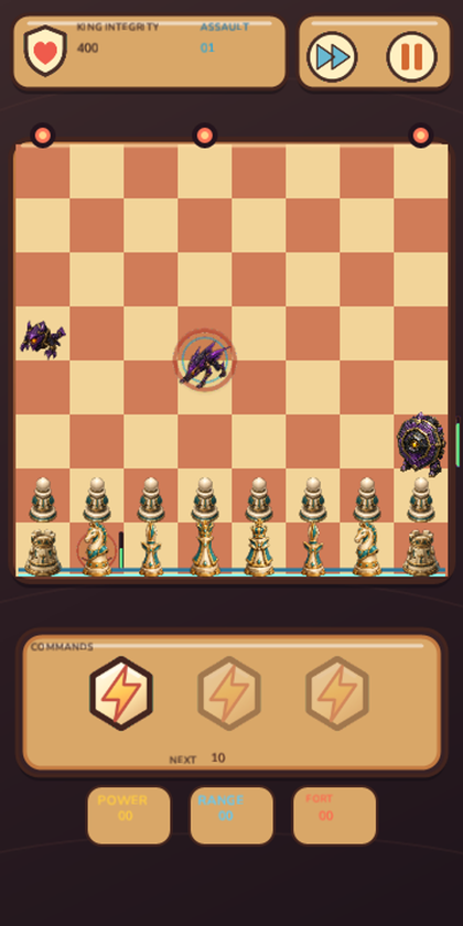 A Gambit Guard battle with the chess army defending against routed creeps